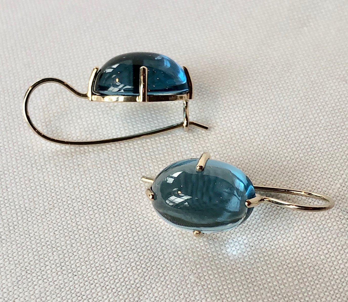 Cabochon Oval Earrings with Light Blue Topaz Stone