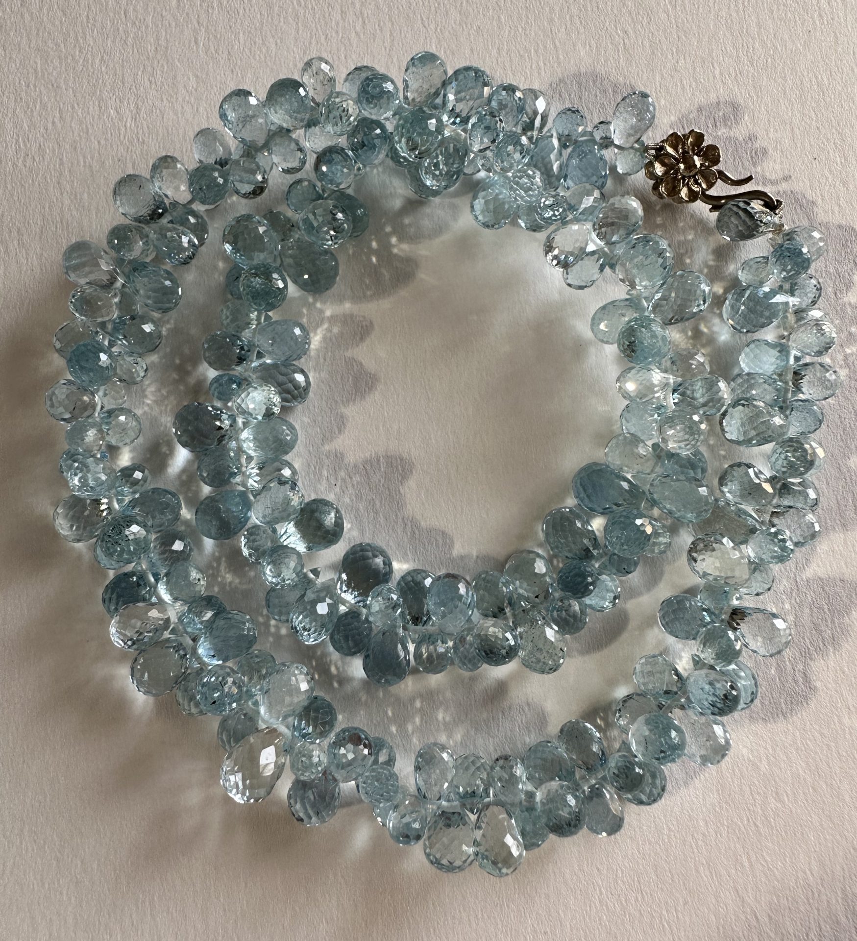 Aquamarine Briolettes with Petal Clasp