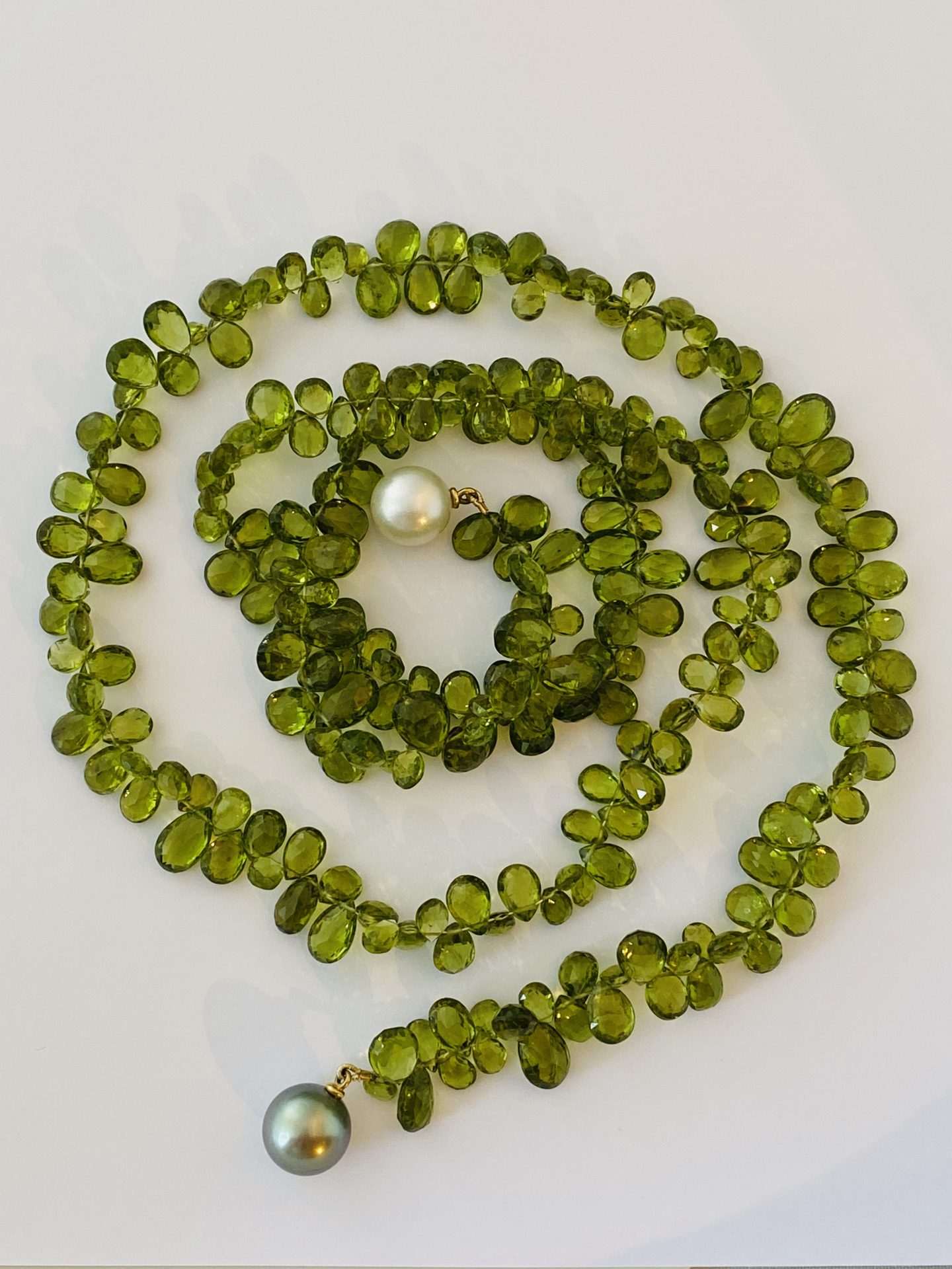 Peridot Lariat with Tahitian and South Sea Pearls